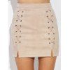 Double Criss Cross Bandages Faux Suede Skirt - NUDE S