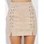 Double Criss Cross Bandages Faux Suede Skirt - NUDE M