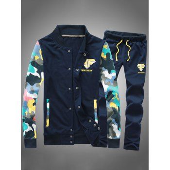 

Button Up Camouflage Sleeve Jacket and Sweatpants Twinset, Cadetblue