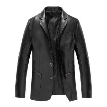 [17% OFF] 2020 Button Up Lapel Pocket PU Leather Jacket In BLACK ...