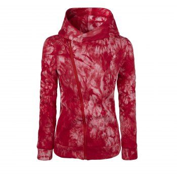 

Oblique Zipper Tie Dye Hoodie, Red