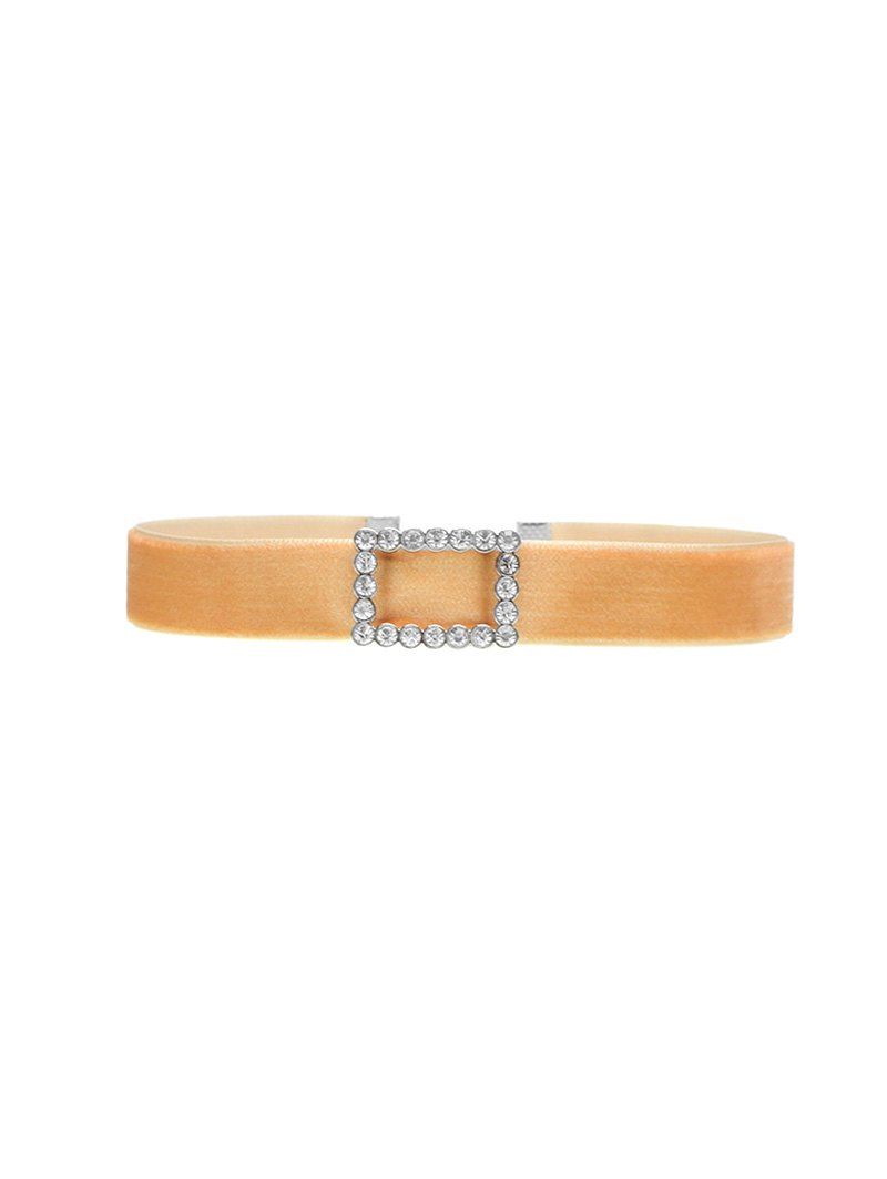 

Rhinestone Geometric Velvet Choker Necklace, Camel