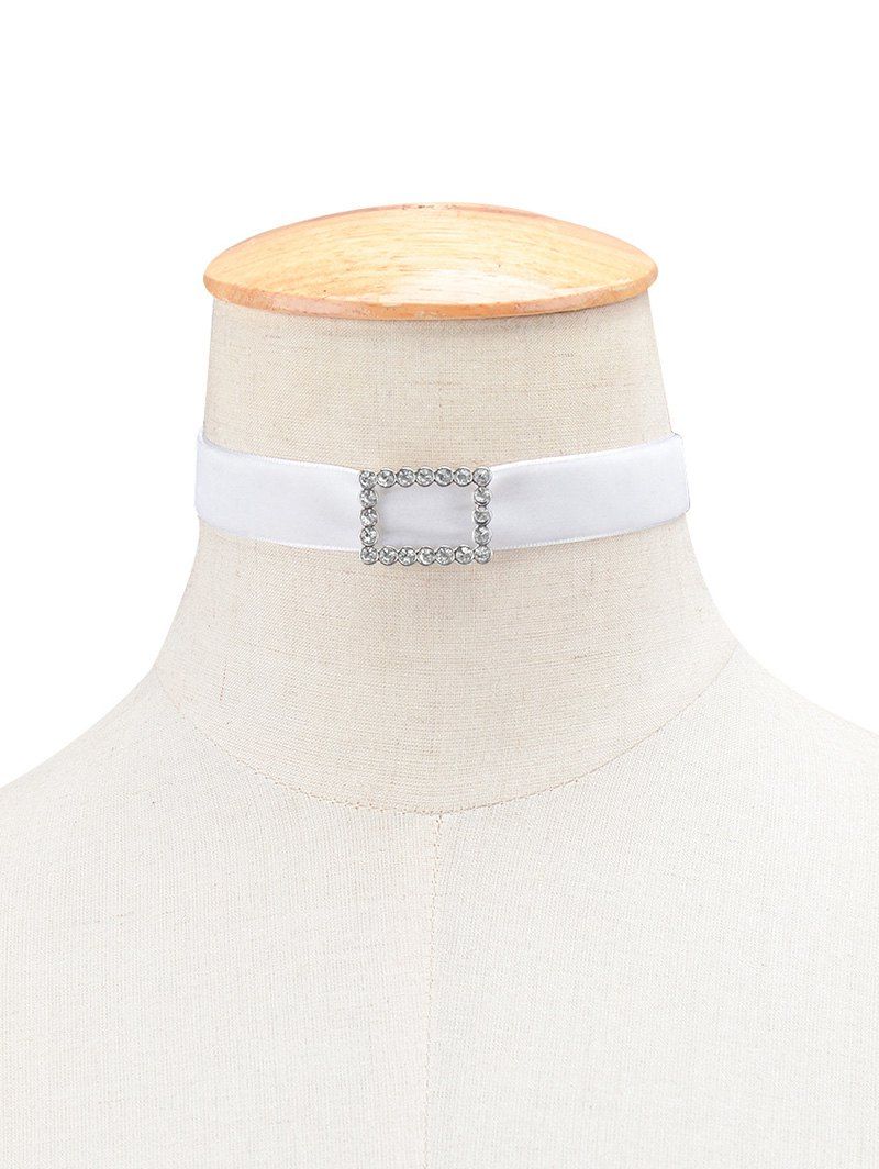 

Rhinestone Geometric Velvet Choker Necklace, White