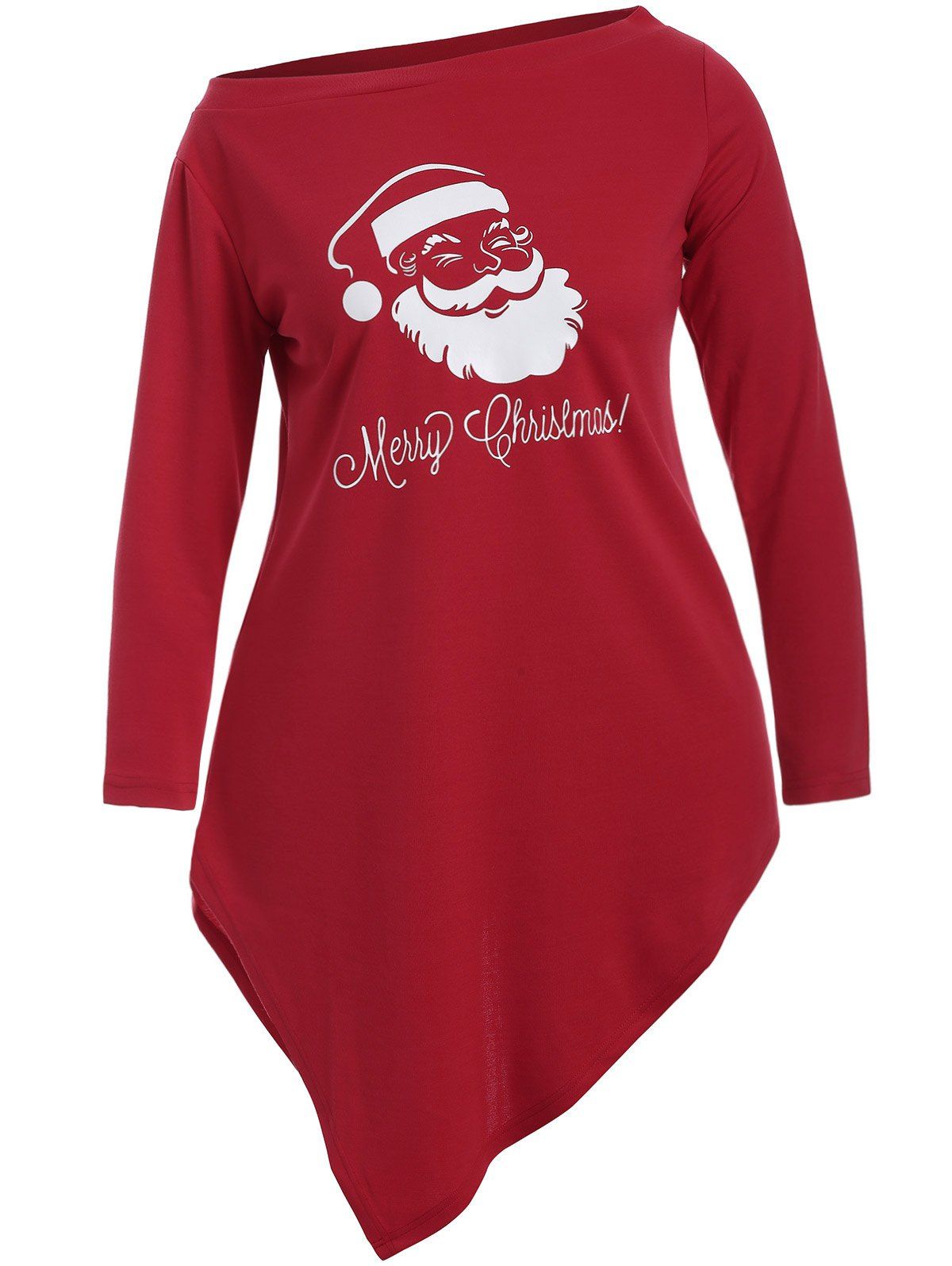 

Skew Neck Santa Claus Print Longline Tee, Red