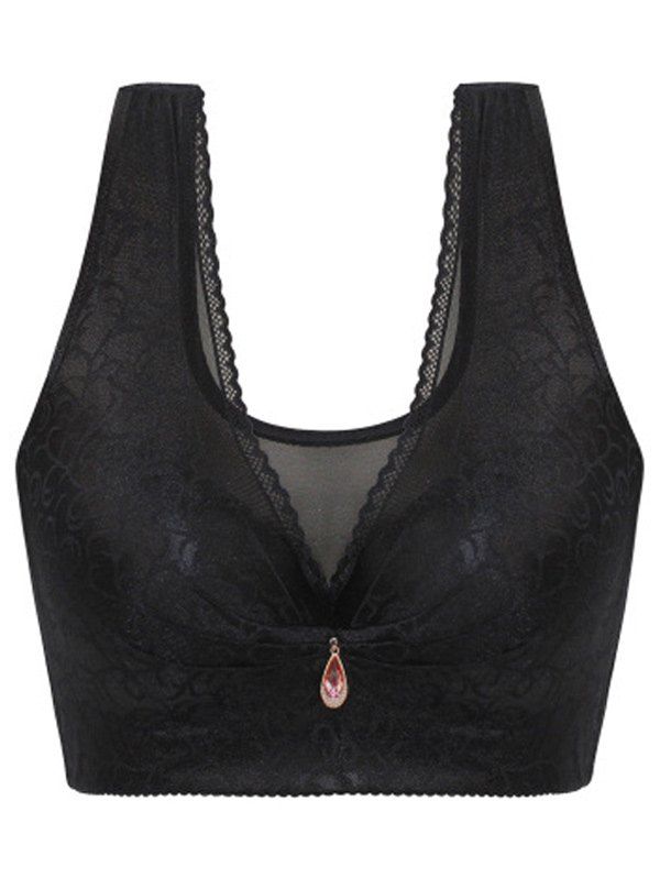 

Plus Size Pendant Lace Trim Full Cup Bra, Black