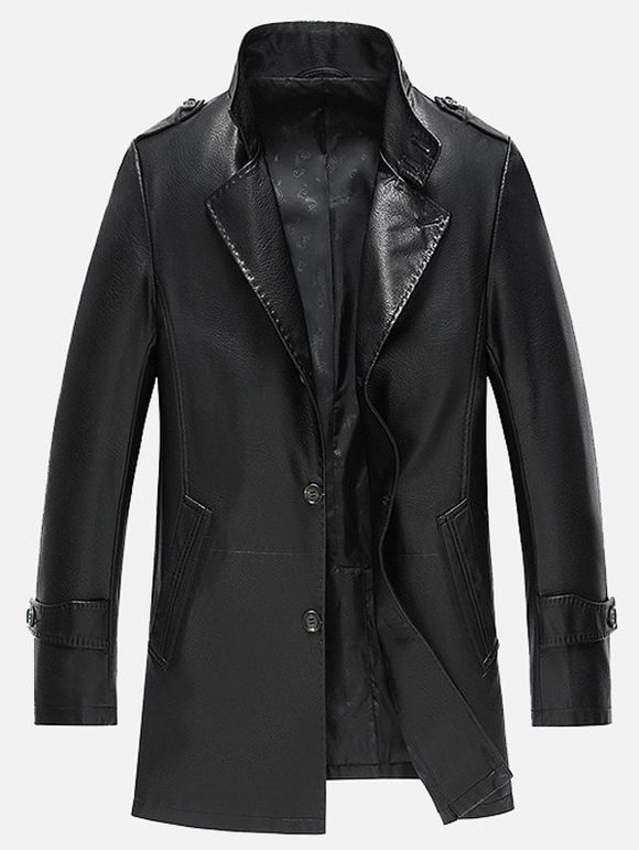 Manteau de faux-cuir à épaulettes et boutons de fermeture - Noir L