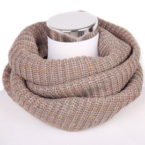 

Color Mixed Knitted Infinity Scarf, Light khaki