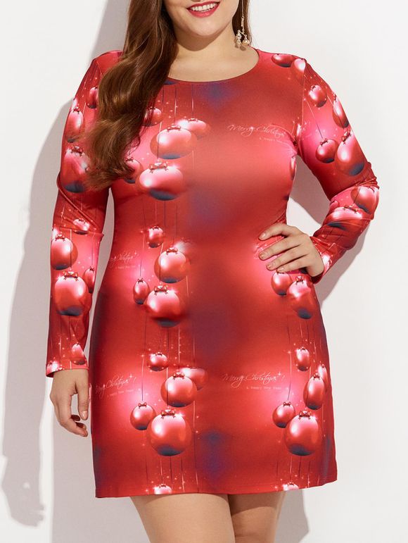 3D Christmas Plus Size Print Dress - Rouge 5XL