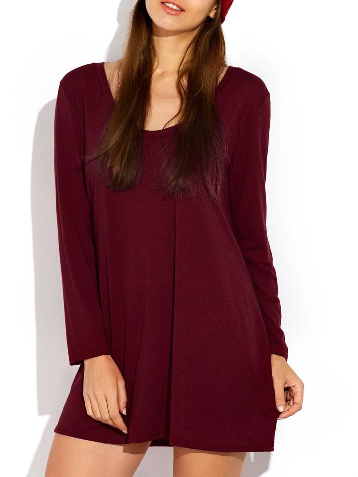 

Scoop Neck Long Sleeve Skater Dress, Burgundy