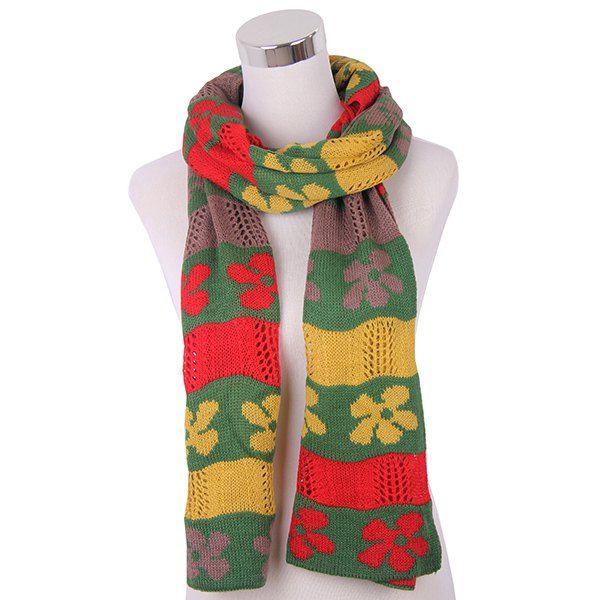 

Flower Color Block Knitted Scarf, Yellow