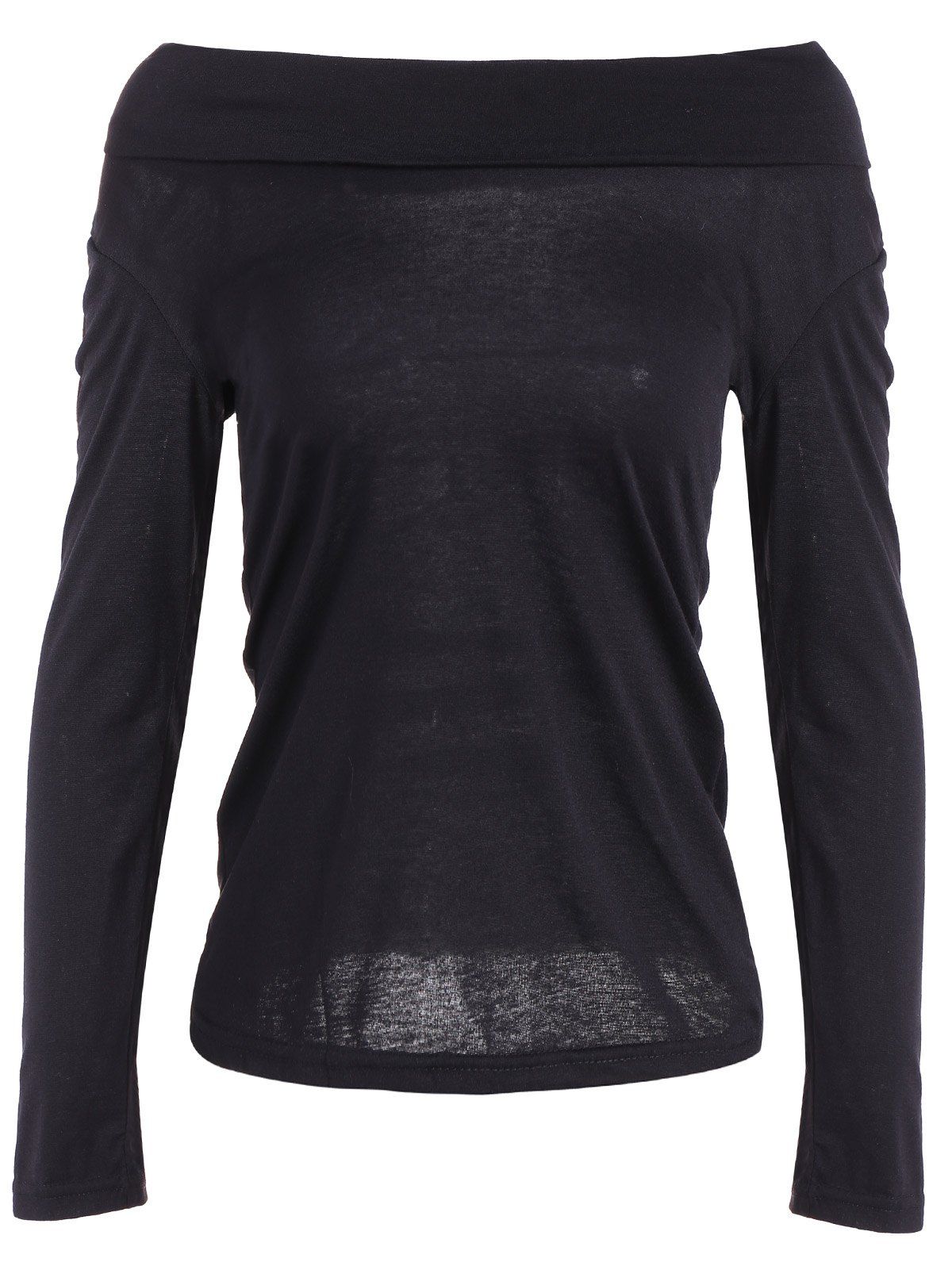 

Drop Shoulder Convertible Collar Long Sleeve T-Shirt, Black