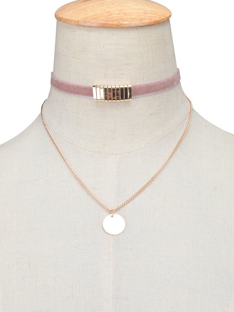 

Vintage Circle Paillette Velvet Choker Necklace, Pink