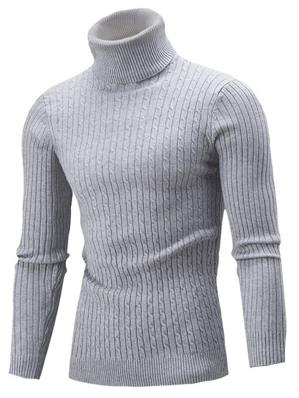 

Roll Neck Cable Knitted Slim Fit Sweater, Gray