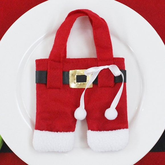 Porte fourchettes et couteaux en pantalon du Père Noël - Rouge 