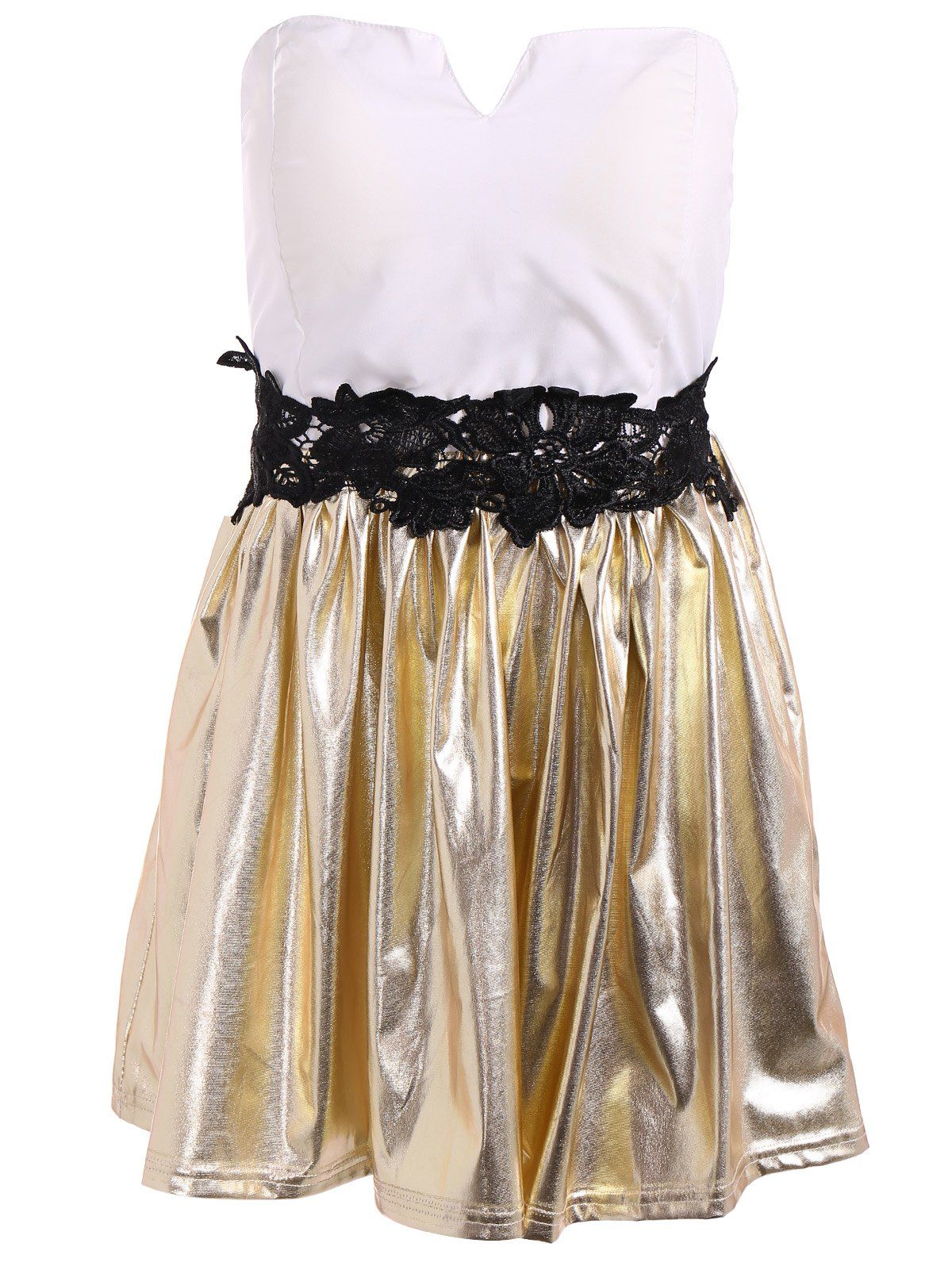 

V Neck Strapless Short Prom Dress, Gold and white
