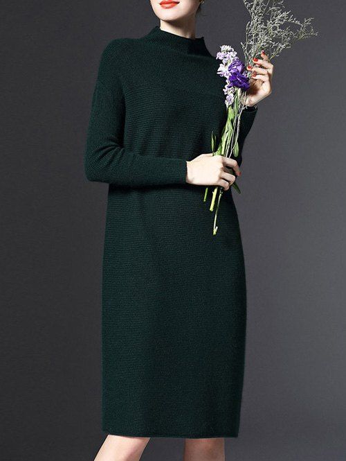 

Knitted Long Sleeve Longline Jumper Dress, Blackish green