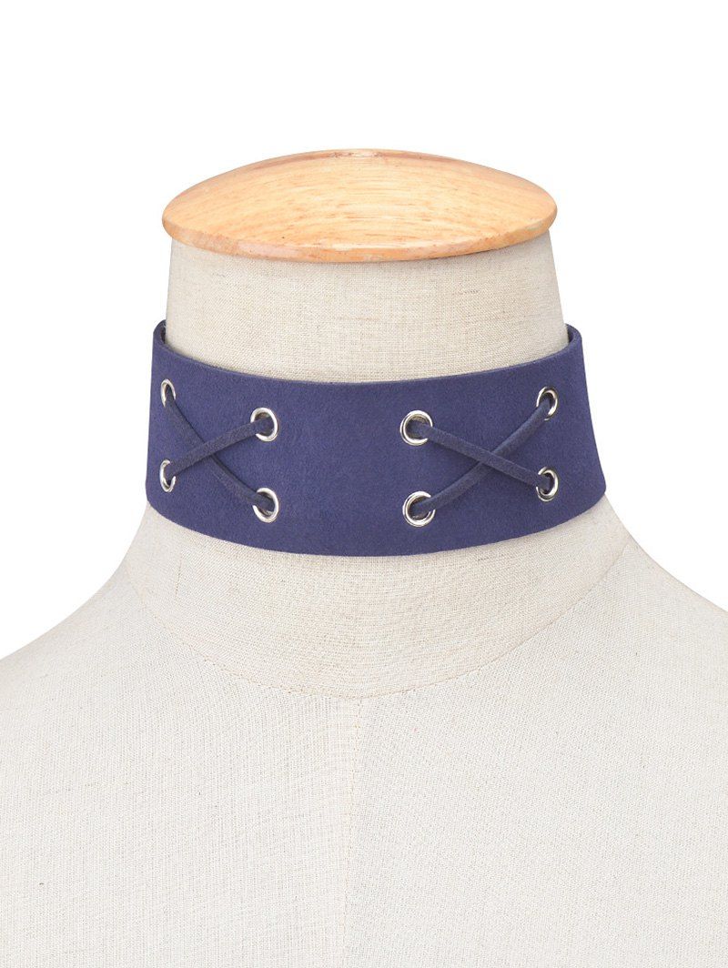 

Faux Leather Velvet Lacing Choker, Cadetblue