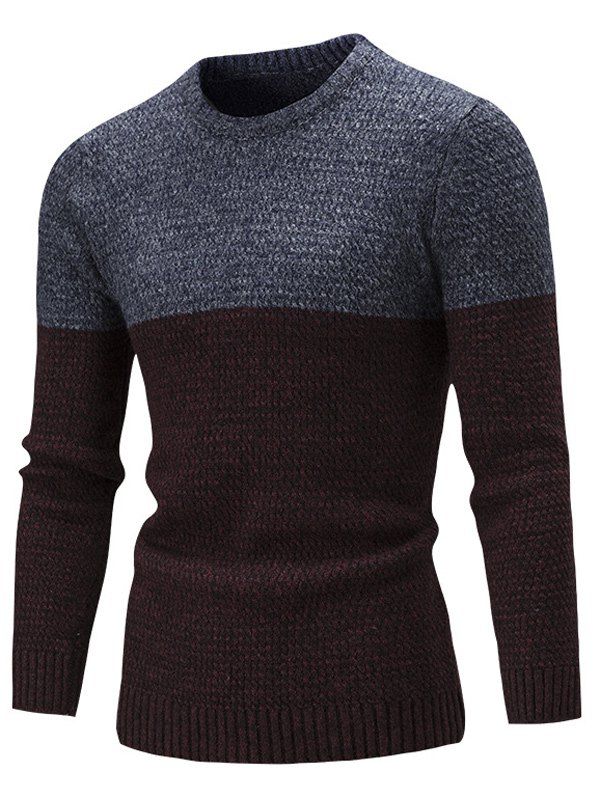 

Color Block Crew Neck Textured Sweater, Deep gray
