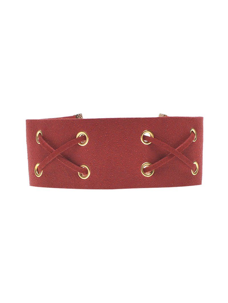 

Faux Leather Velvet Lacing Choker, Burgundy