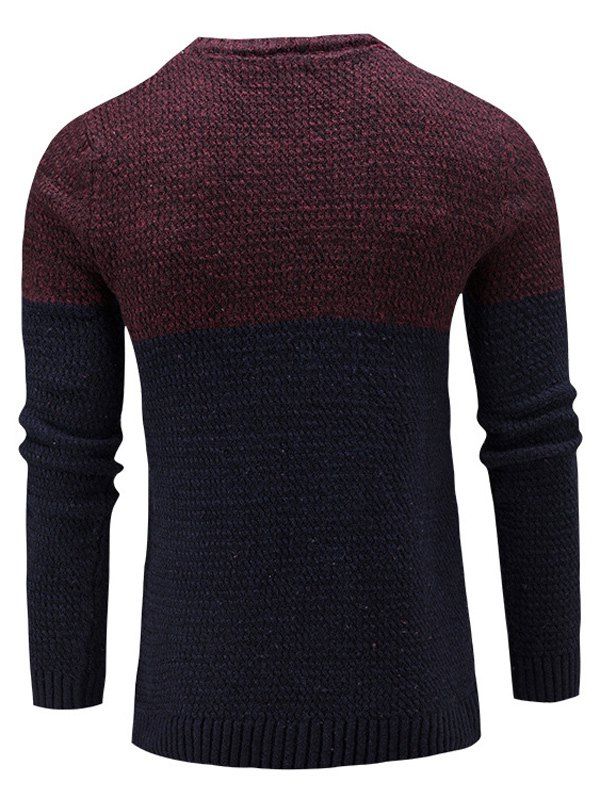 2018 Color Block Crew Neck Textured Sweater WINE RED L In Cardigans ...