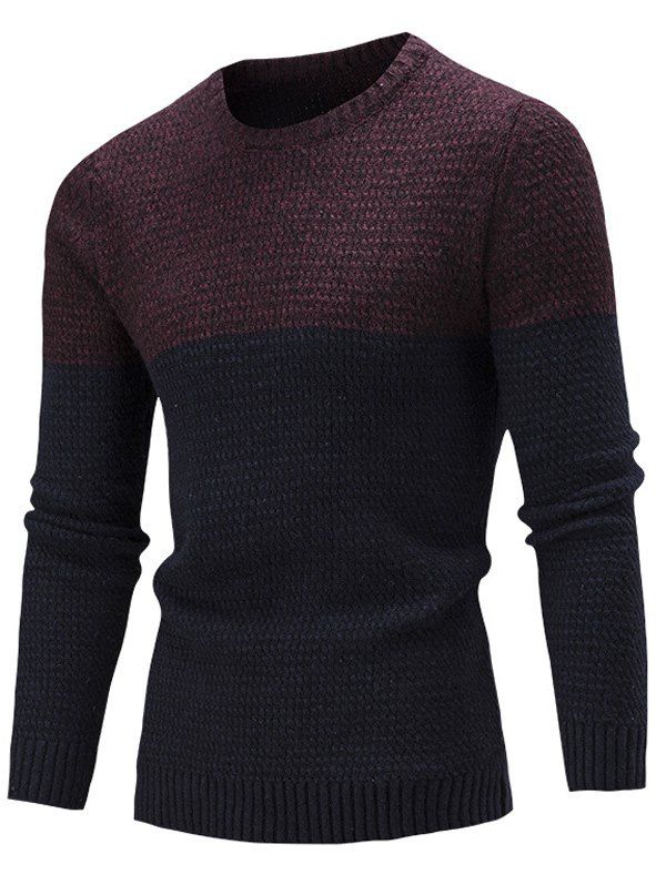 [41% OFF] 2021 Color Block Crew Neck Textured Sweater In WINE RED ...