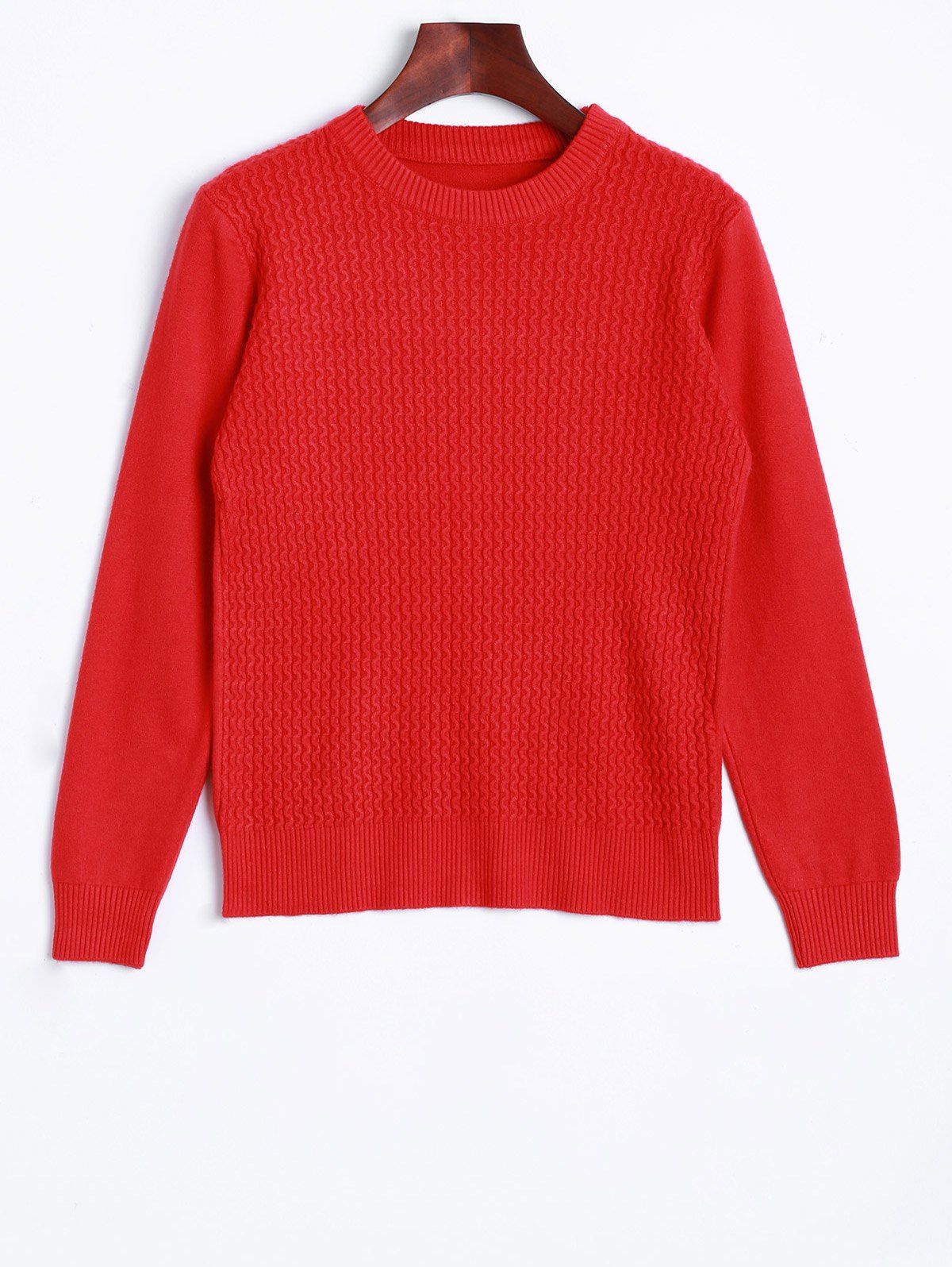 

Crew Neck Wave Patter Knitted Sweater, Red