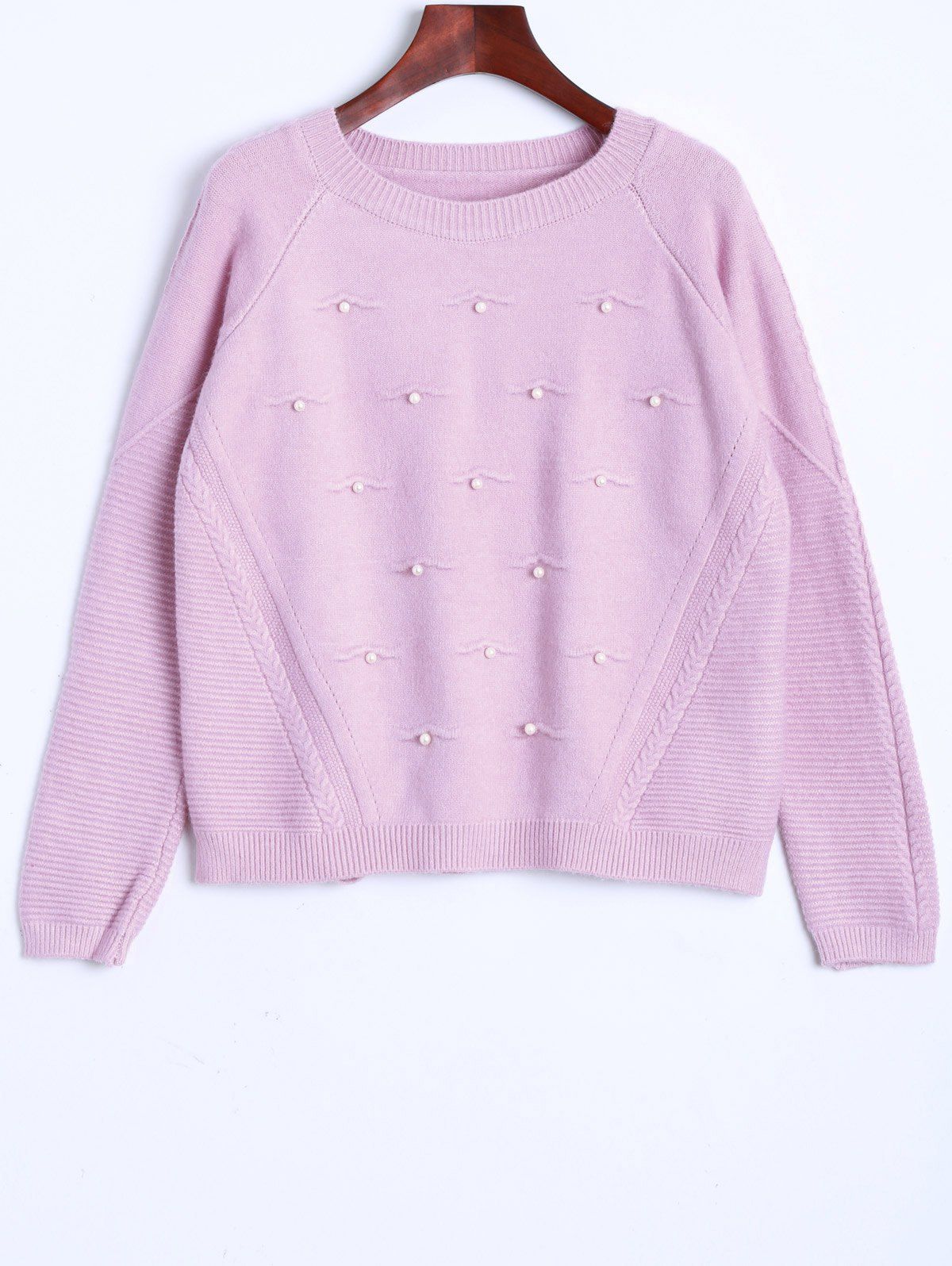 

Faux Pearl Design Knitted Pullover Sweater, Pinkish purple