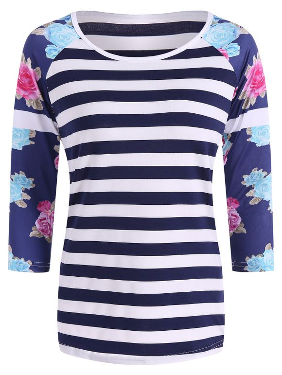 T-shirt rayé imprimé floral à manches raglan - multicolore S