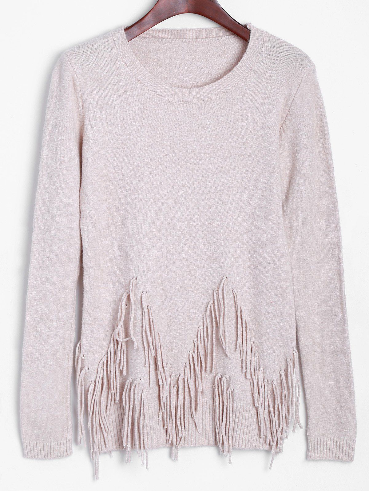 

Front Fringe Pullover Sweater, Off-white