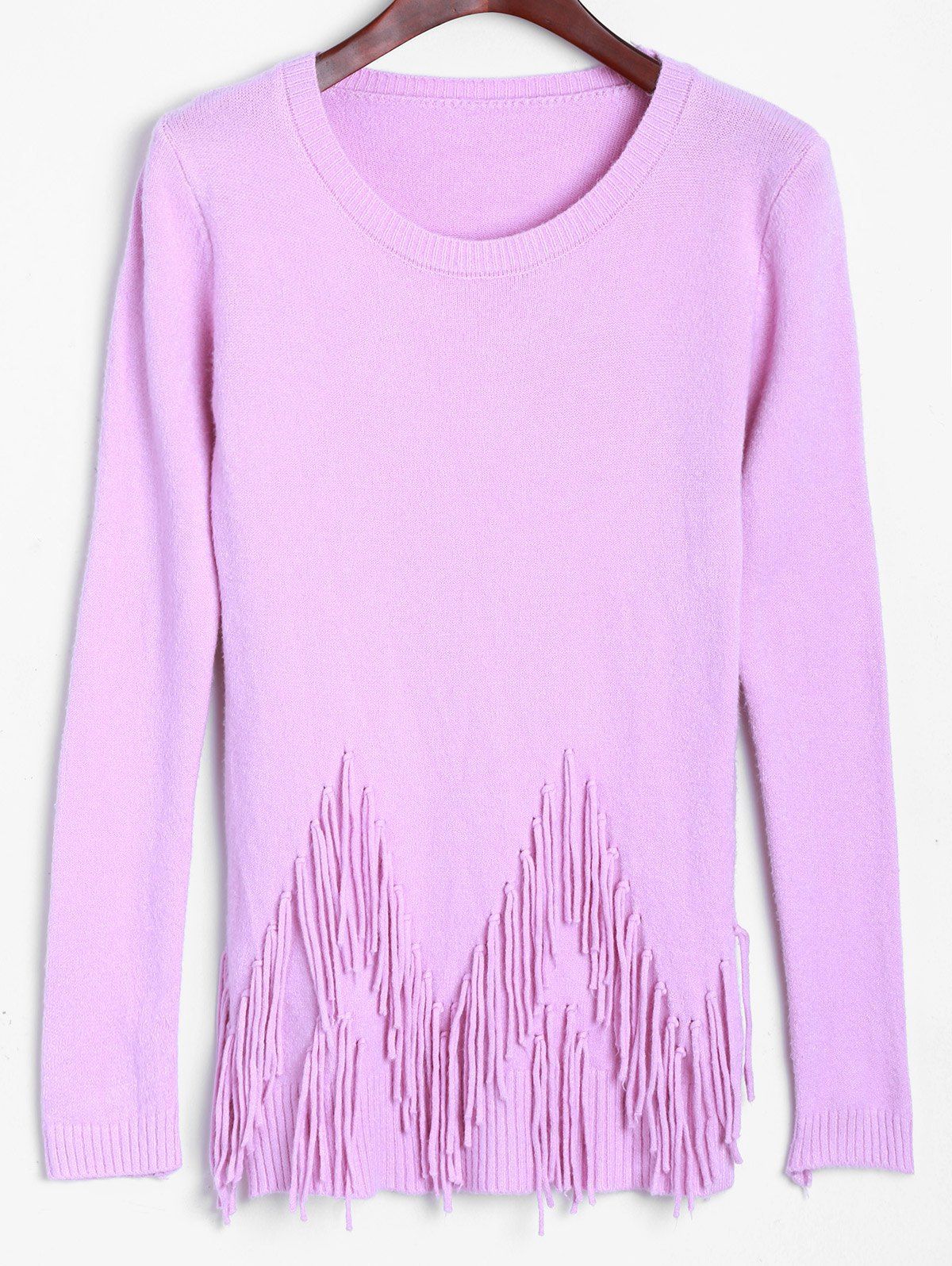 

Front Fringe Pullover Sweater, Pinkish purple