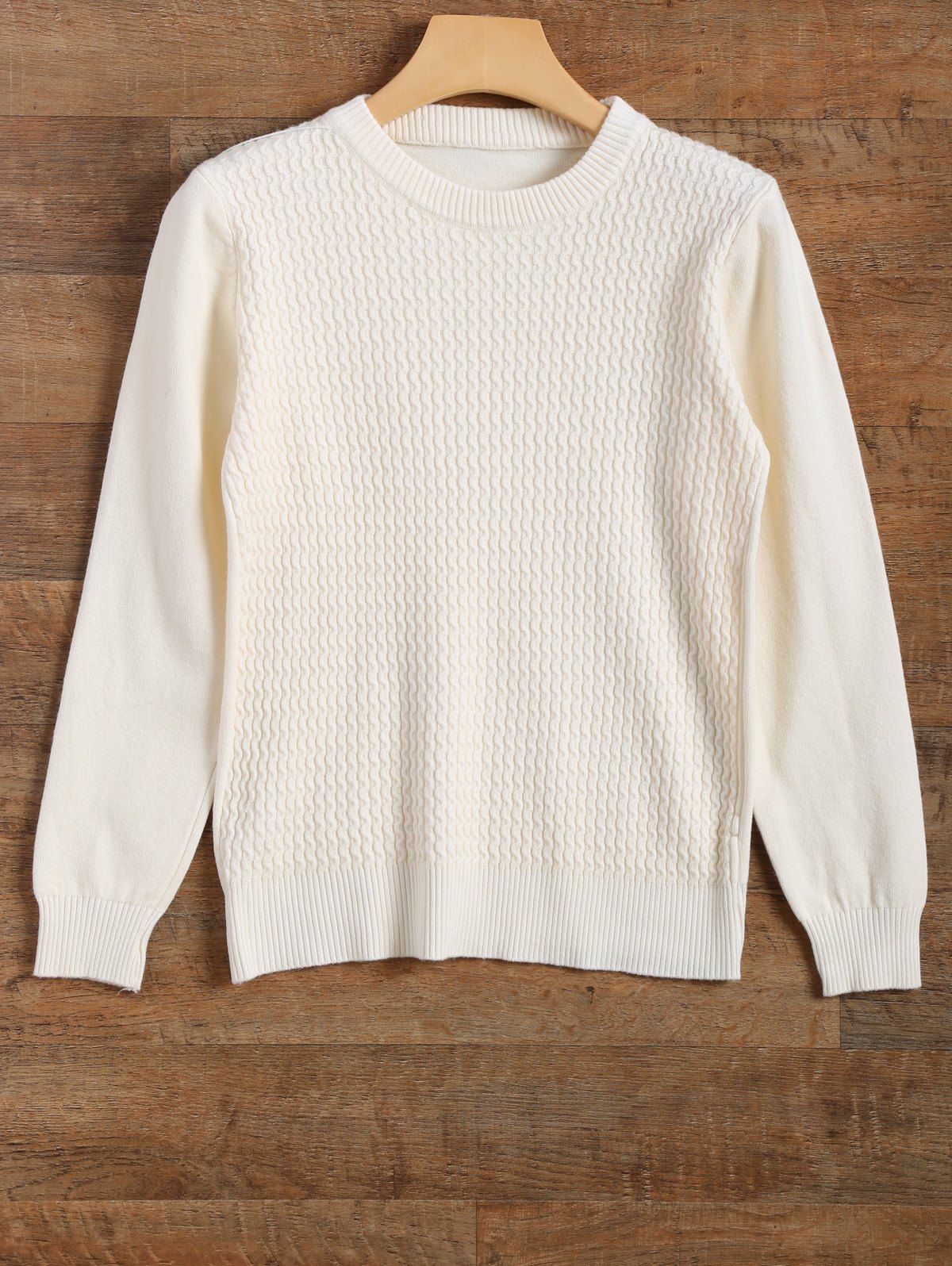 

Crew Neck Wave Patter Knitted Sweater, Beige