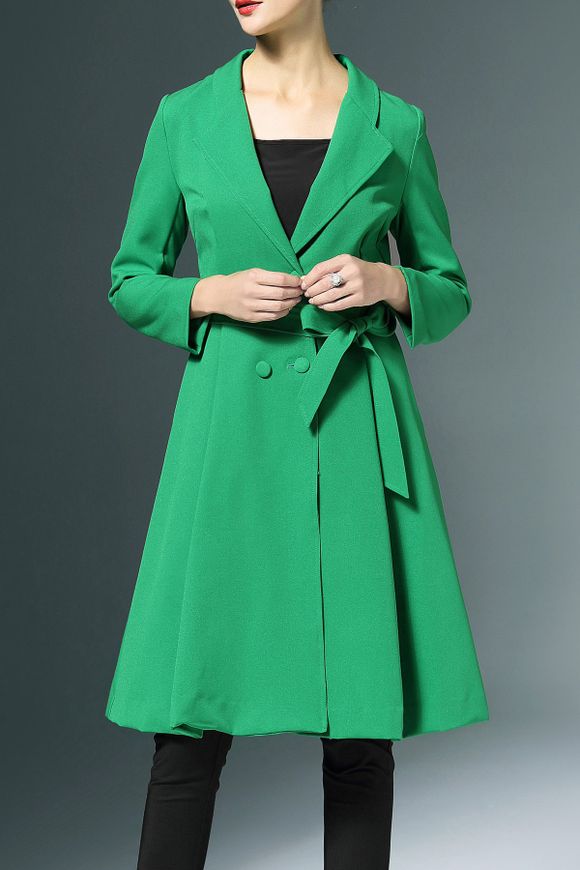Manteau bowknot Double-breasted Trench - Vert M