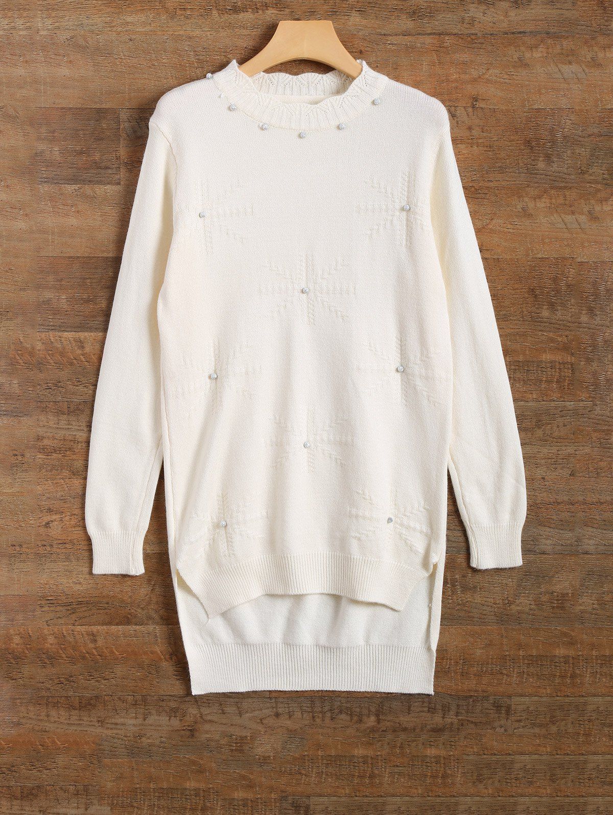 

Beading High Low Hem Long Knitwear, Beige