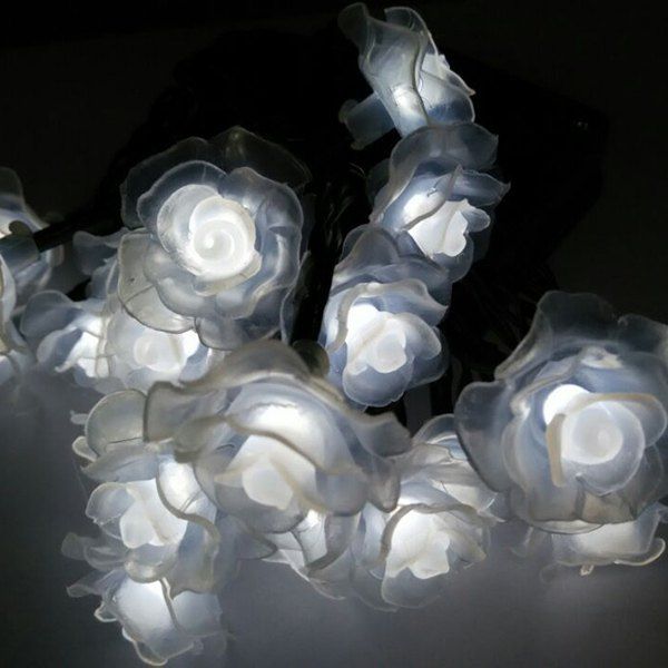 

4.8M Christmas Rose Solar Power LED String Light Party Decoration, White