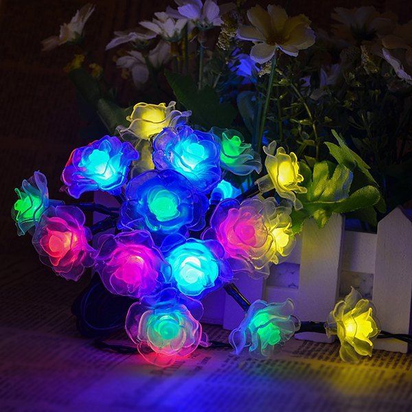 

4.8M Christmas Rose Solar Power LED String Light Party Decoration, Colorful
