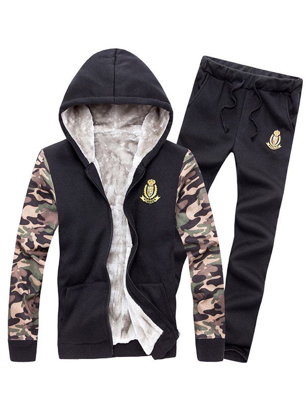 [33% OFF] 2021 Zip Up Camo Sleeve Patch Hoodie And Sweatpants Twinset ...