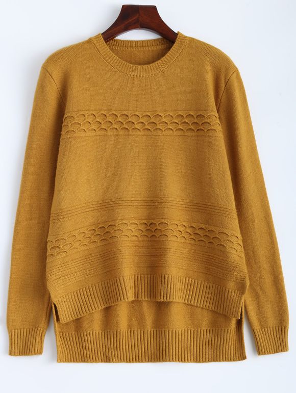 Pull en maille court devant et long derrière avec côtes - Curcumae ONE SIZE