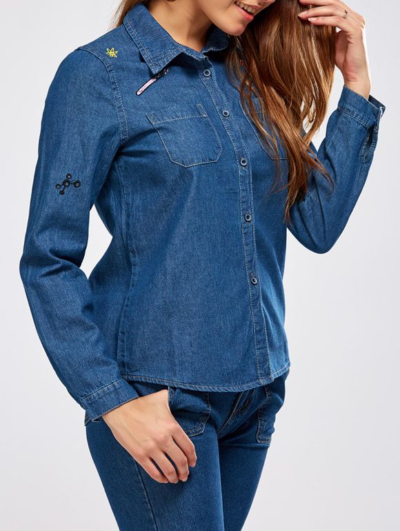 Chemise jean avec poche brodée - Bleu Toile de Jean M