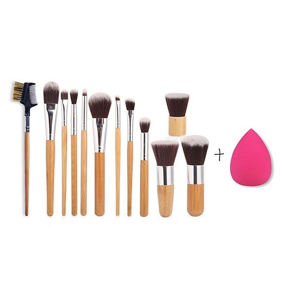12 Brosses Pcs Maquillage Set avec Teardrop Beauty Blender - Jaune 