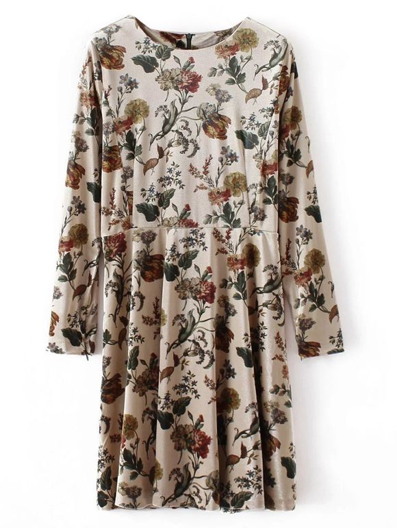 Mini-Robe rétro de velours florale - Abricot S