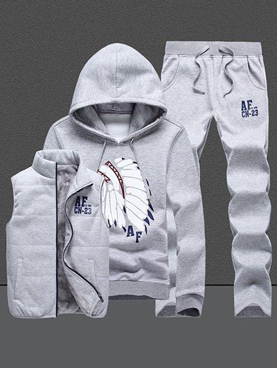 

Native Printed Pullover Hoodie with Vest and Sweatpants, Gray