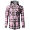 Chemise à carreaux à capuche boutonnée avec poche de poitrine - Rose L