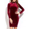 Long Sleeve High Neck Tight Mini Velvet Dress - WINE RED ONE SIZE