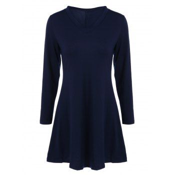 [41% OFF] 2021 Mini Long Sleeve V Neck Fit And Flare Dress In PURPLISH BLUE | DressLily