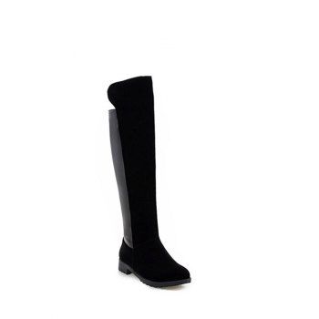 

Splicing Suede Knee High Boots, Black