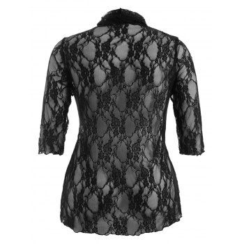 Plus Size Drawstring Asymmetric Lace Jacket, BLACK, XL in Plus Size ...