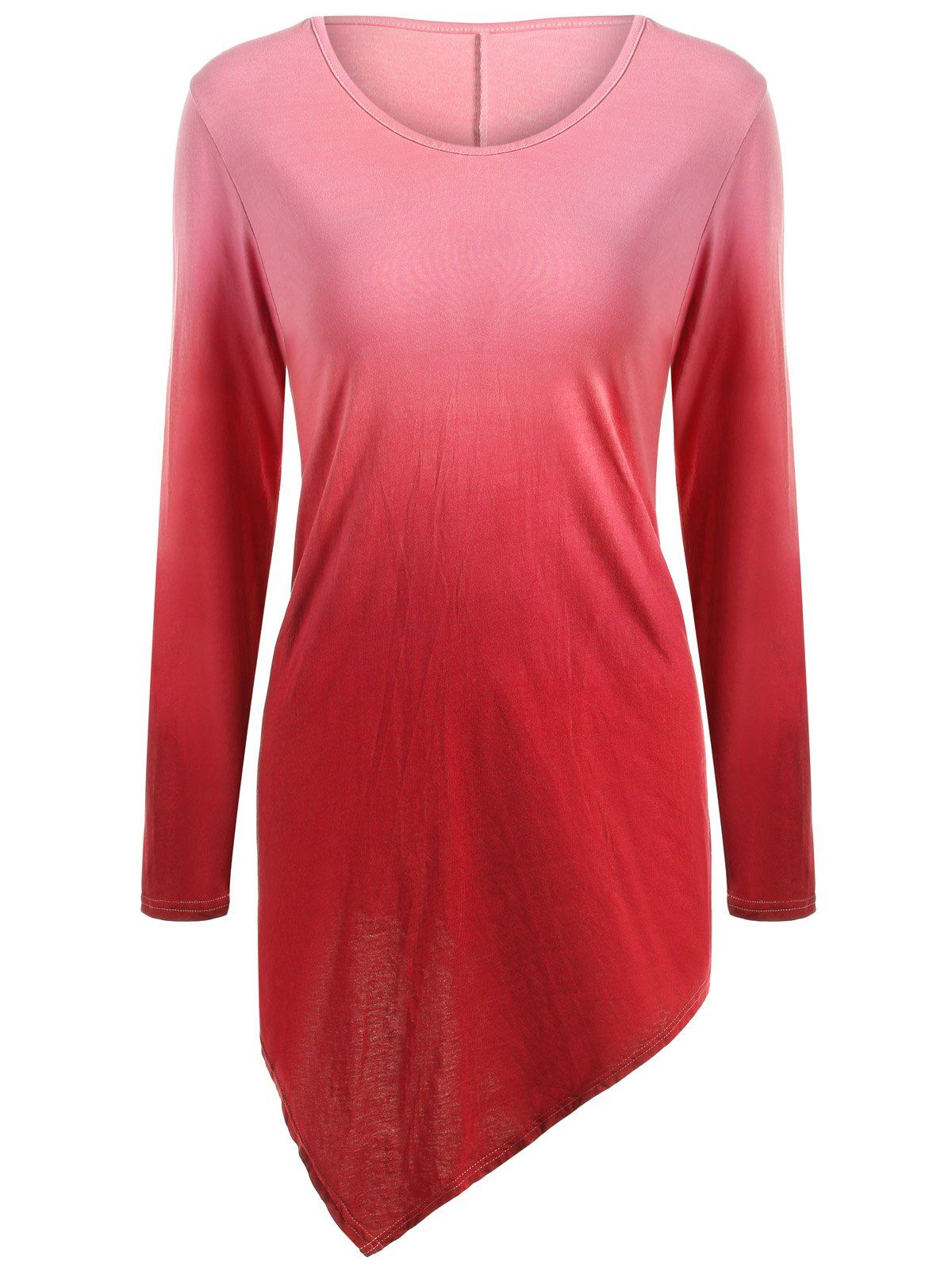 [41% OFF] 2021 V Neck Ombre Asymmetrical T-Shirt In RED | DressLily