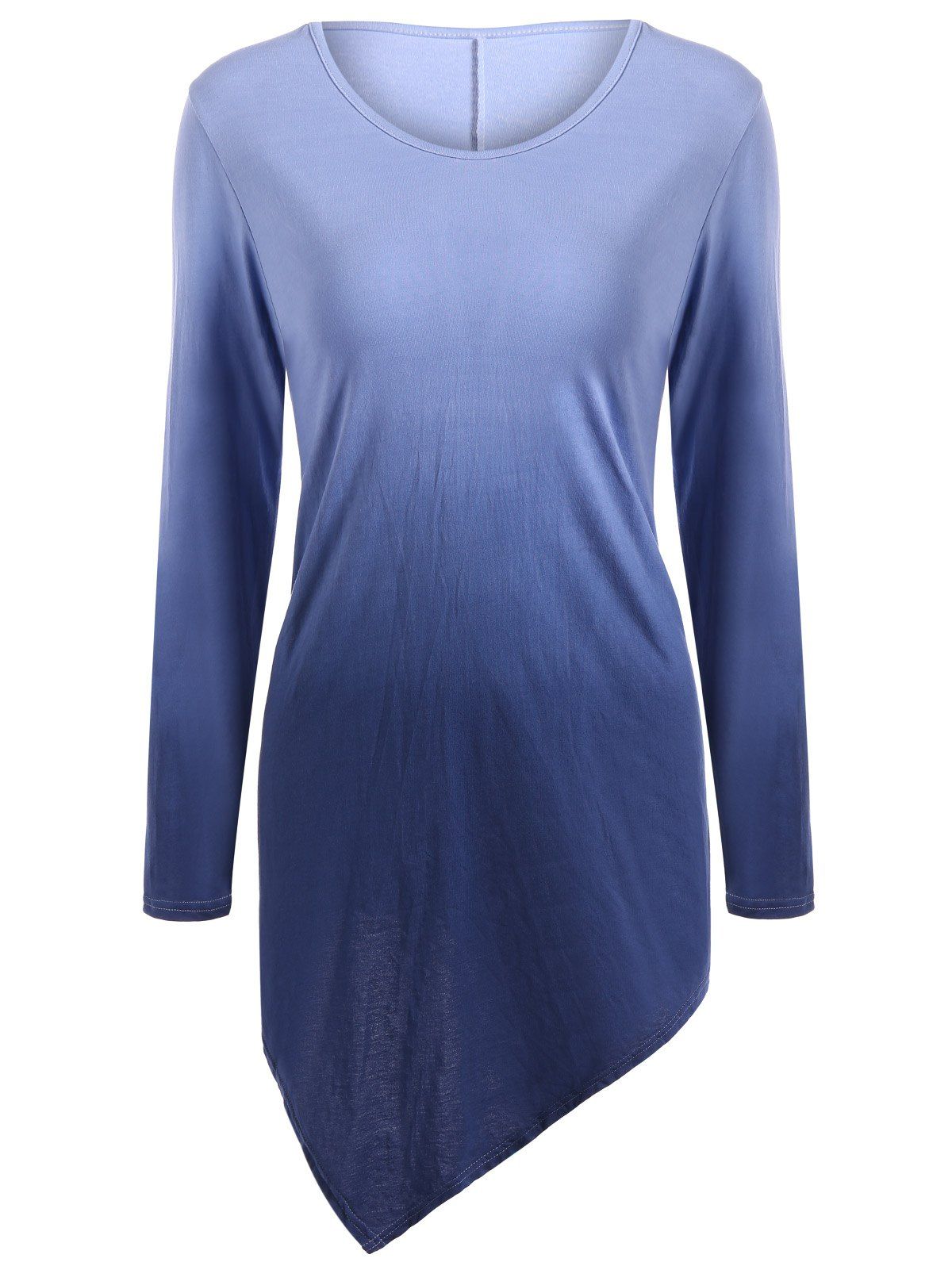 

V Neck Ombre Asymmetrical T-Shirt, Purplish blue