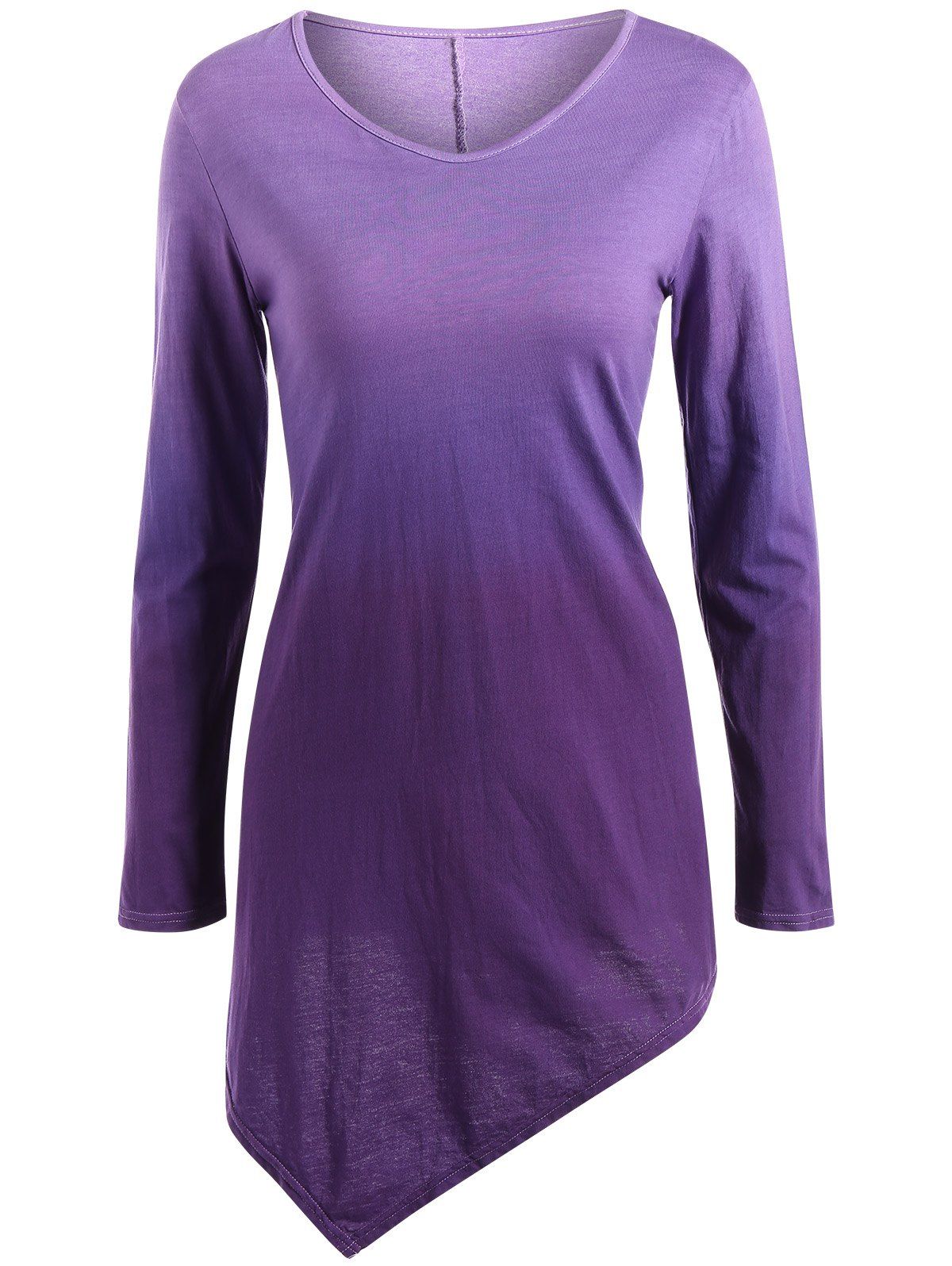 [17% OFF] 2021 V Neck Ombre Asymmetrical T-Shirt In PURPLE | DressLily