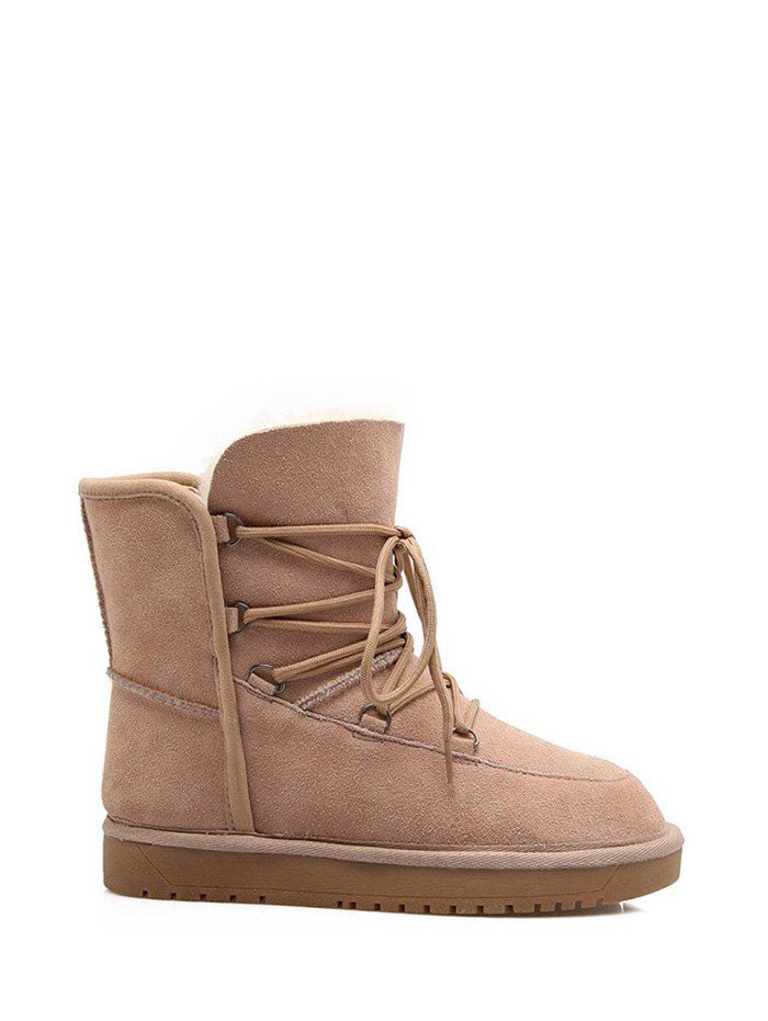 Tie Up Flat Heel Suede Snow Boots - APRICOT 37